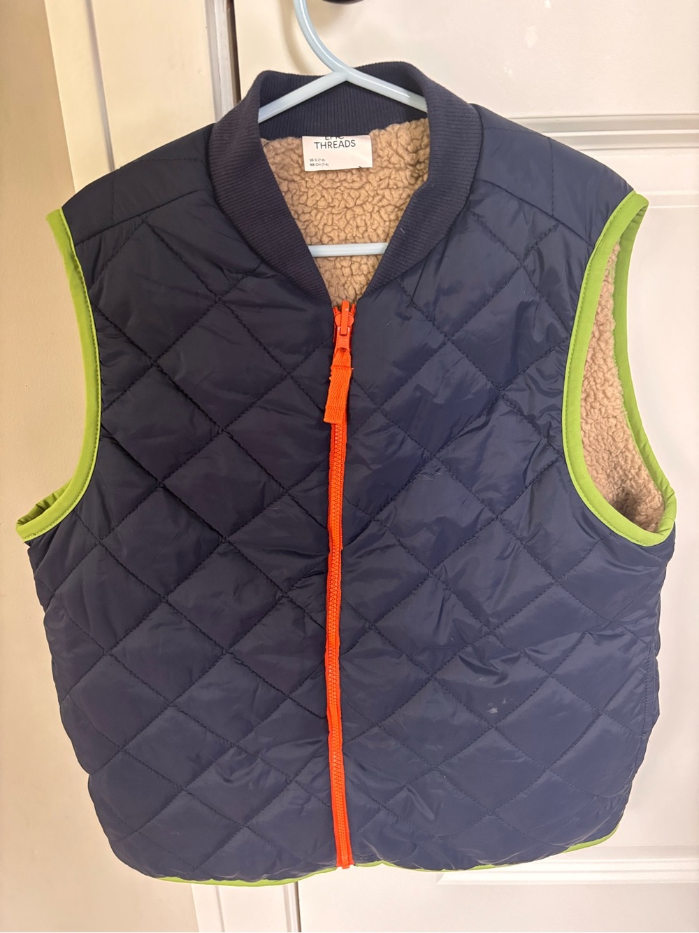 Epic Threads Navy Quilted Vest with Orange Zipper and Lime Trim